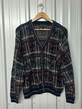 Vintage Men’s Cardigan Sweater Button Front Long Sleeve Classic Knit Grandpa